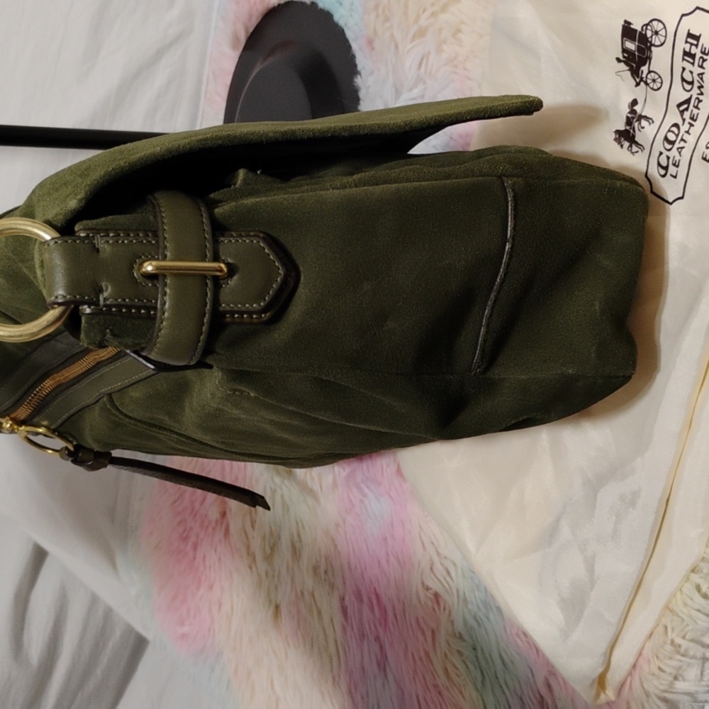 FIRM PRICE! RARE! Coach Olive Green Suede Collection Shoulder Bag/Dust Bag - Picture 7 of 16